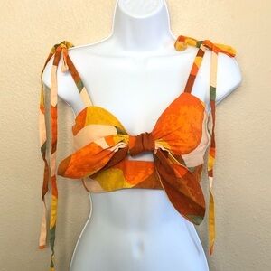 Fe Noel x Target Linen Blend Mixed Paint Print Knotted Crop Tank Top Size XS